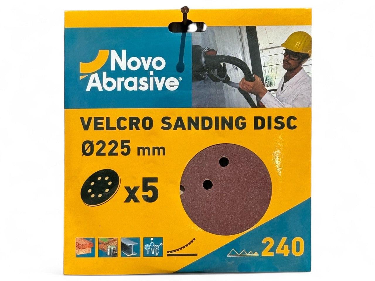 Круг шлифовальный NovoAbrasive Р240 на липучке с отверстиями 225 мм 5 шт. (23812402)