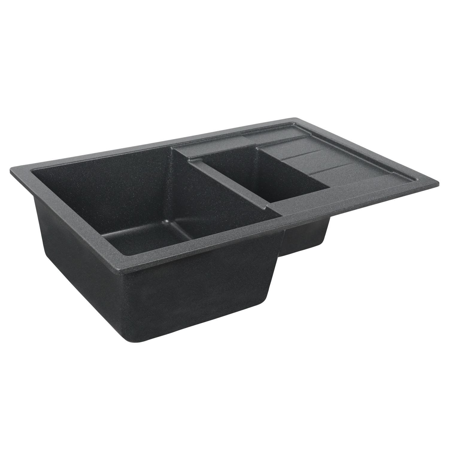 Мийка кухонна Platinum PLS-A27555 чаші гранітна прямокутна 780x500 мм Чорний (25959301) - фото 4