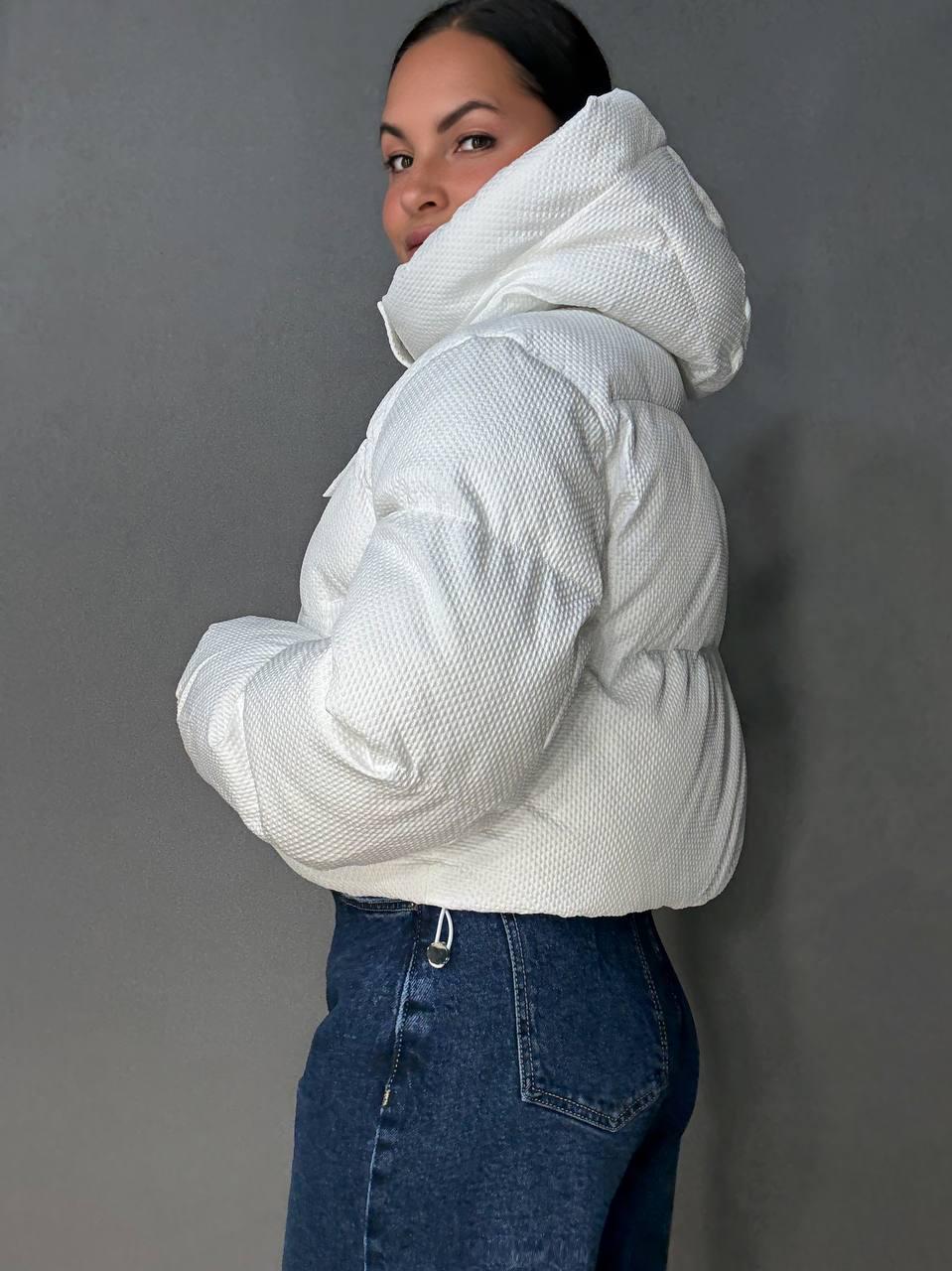 Куртка женская LADY YEP 10039 вафельная пуффер оверсайз с капюшоном р. 42 Белый (4883) - фото 7