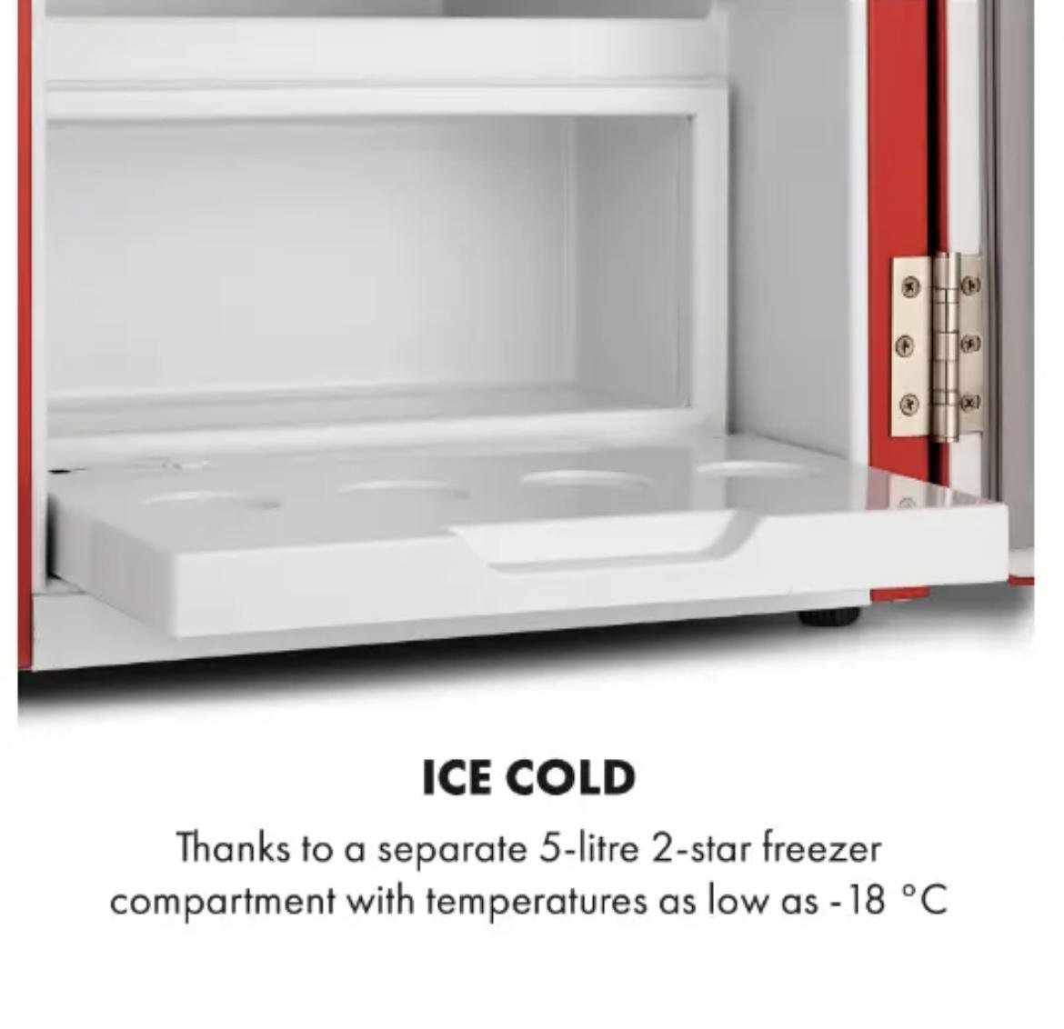 Міні-холодильник KLARSTEIN Audrey Mini з морозильною камерою LED-підсвіткою ретро-дизайном у американському стилі 37 л/5 л (10046054) - фото 8 Міні-холодильник KLARSTEIN Audrey Mini з морозильною камерою LED-підсвіткою ретро-дизайном у американському стилі 37 л/5 л (10046054) - фото 8