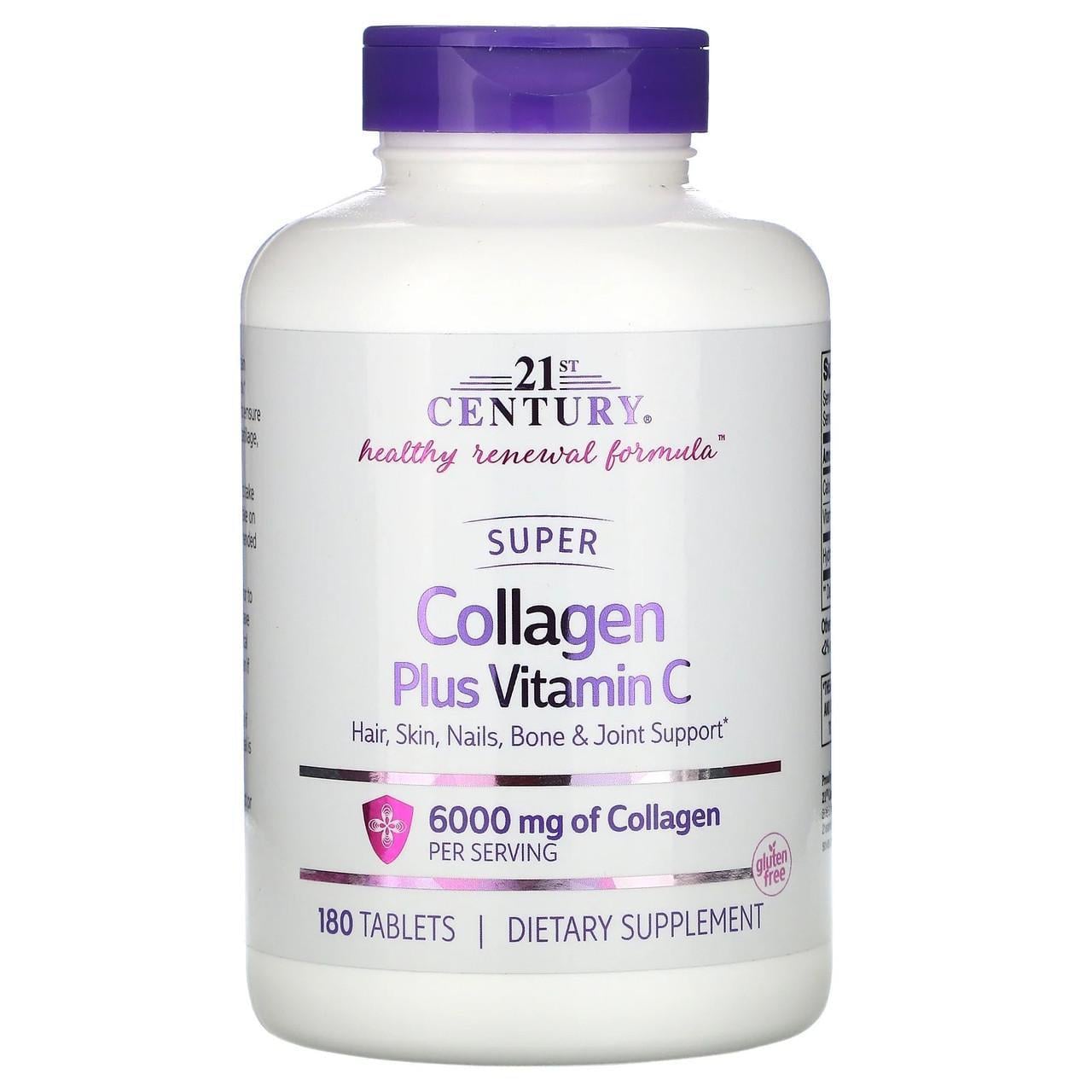 Коллаген с витамином С 21st Century Super Collagen Plus Vitamin C 180 таблеток