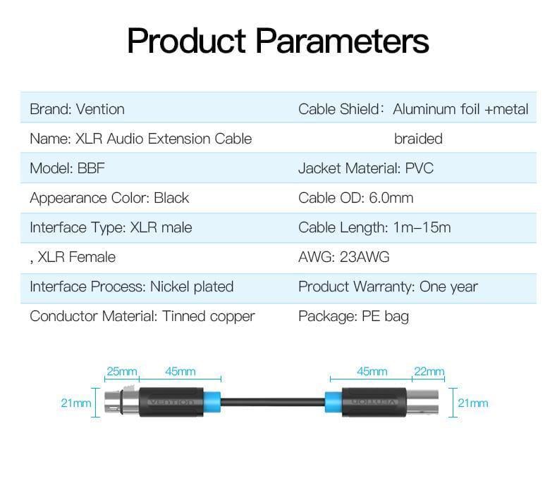 Кабель Vention XLR мама-XLR папа для мікшеру 10 м Чорний (BBFBL) - фото 8