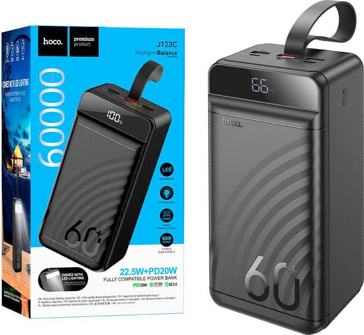 Зовнішній акумулятор Hoco J123C 22,5W QC3.0/PD20W/LED Light 60000mAh Black (39282)