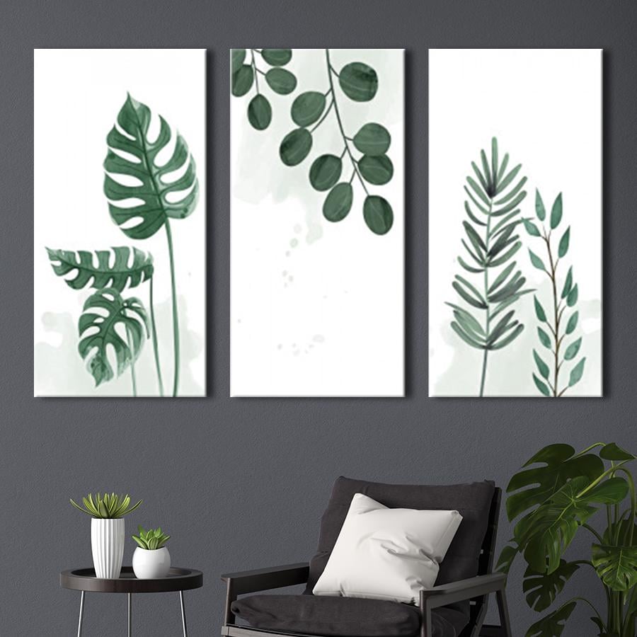 Модульна картина на полотні триптих Зелене листя 128x81 см (MK311647)