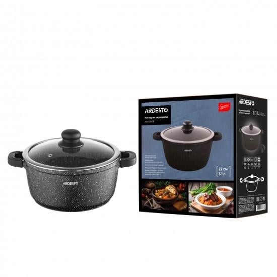 Каструля з кришкою Ardesto Gemini Anzio алюміній 3,1 л Чорний (AR2430GE) - фото 1
