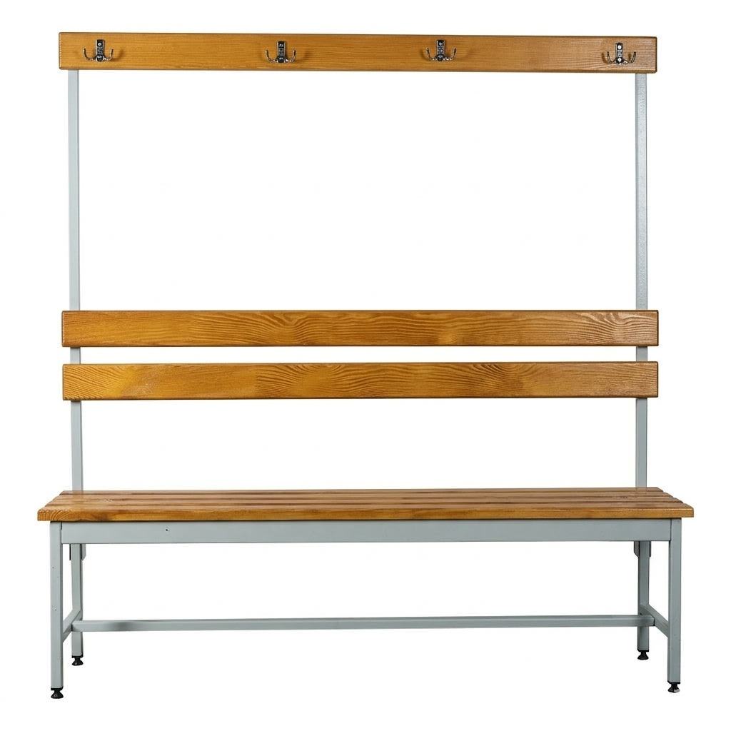 Скамейка гардеробная для раздевалки с вешалкой односторонняя 380x1500x1655 мм (ЛГ-4-1500)