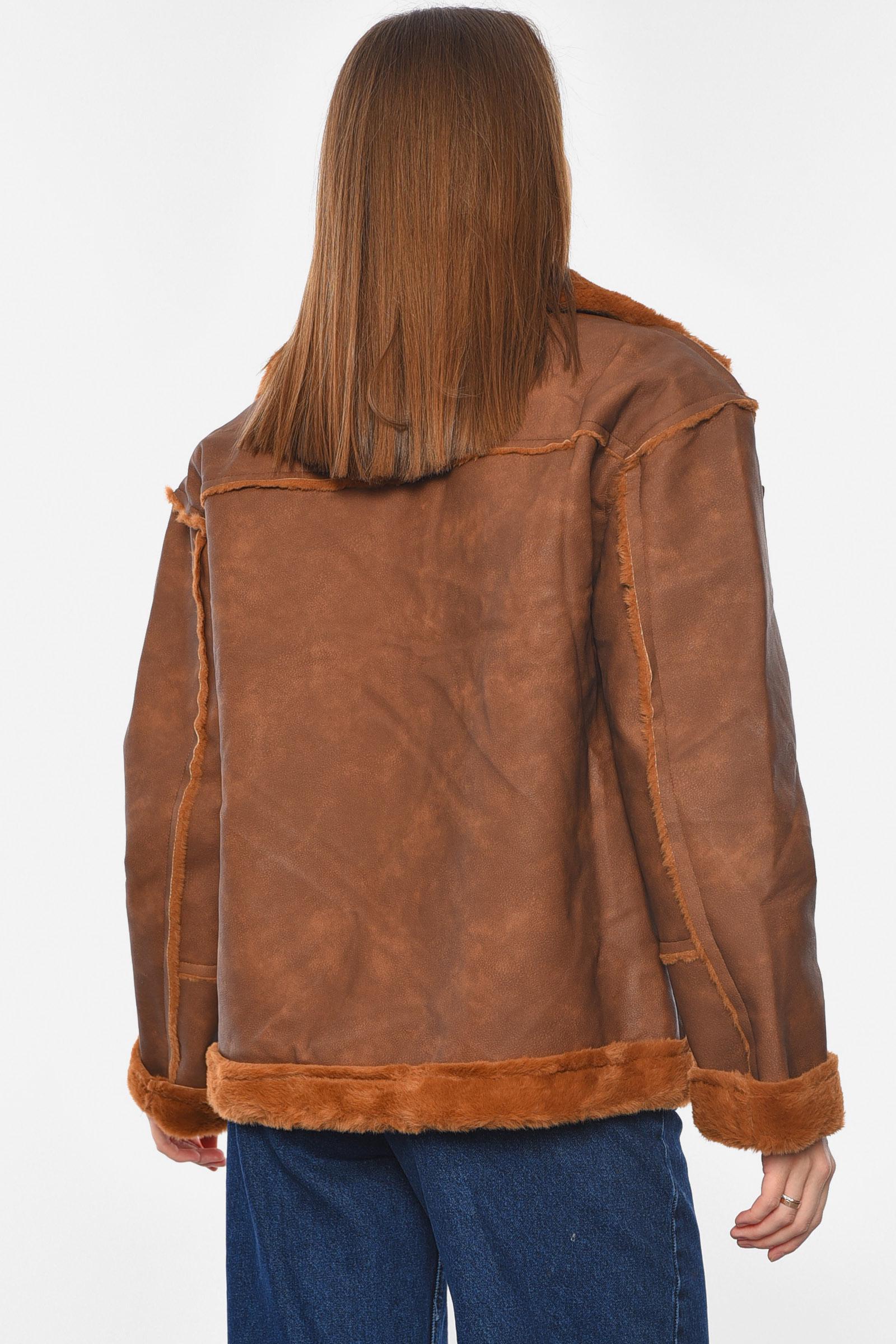 Дубленка женская двухсторонняя на искусственном меху L Темно-коричневый (193270) - фото 4