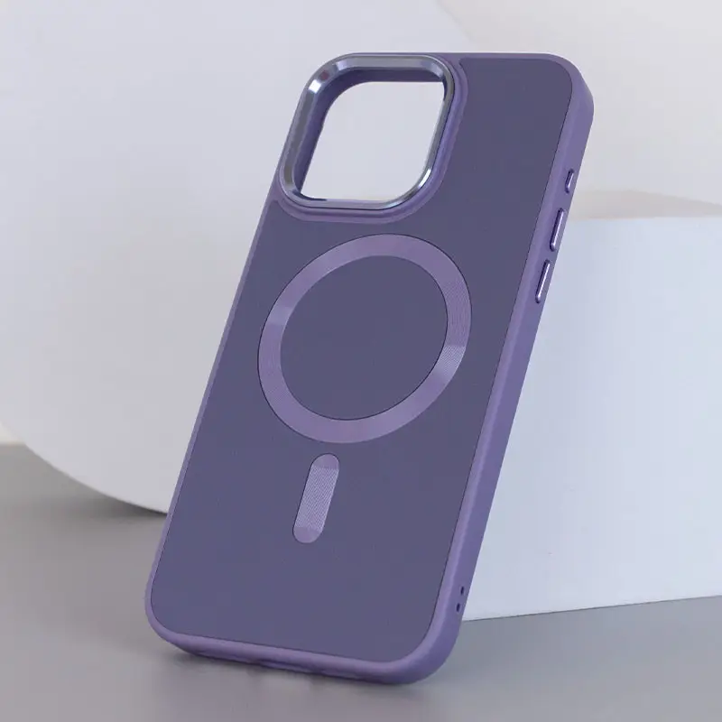 Кожаный чехол Bonbon Leather Metal Style with MagSafe для Apple iPhone 15 Pro Max (6.7") Серый | Lavender - фото 3