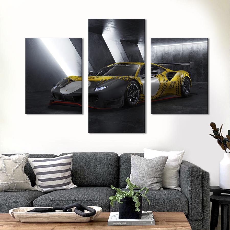 Картина на холсте триптих Трековый суперкар Ferrari 488 GT Modificata 141x90 см (1315-32)