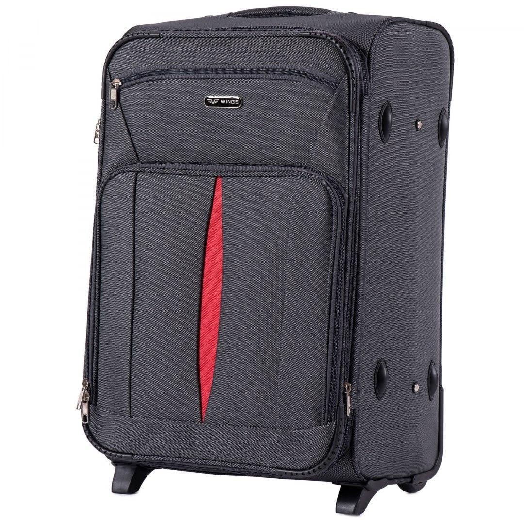 Чемодан Wings 1601 дорожный средний полиэстер 73л 65х43х27см на 2 колесах Темно-серый