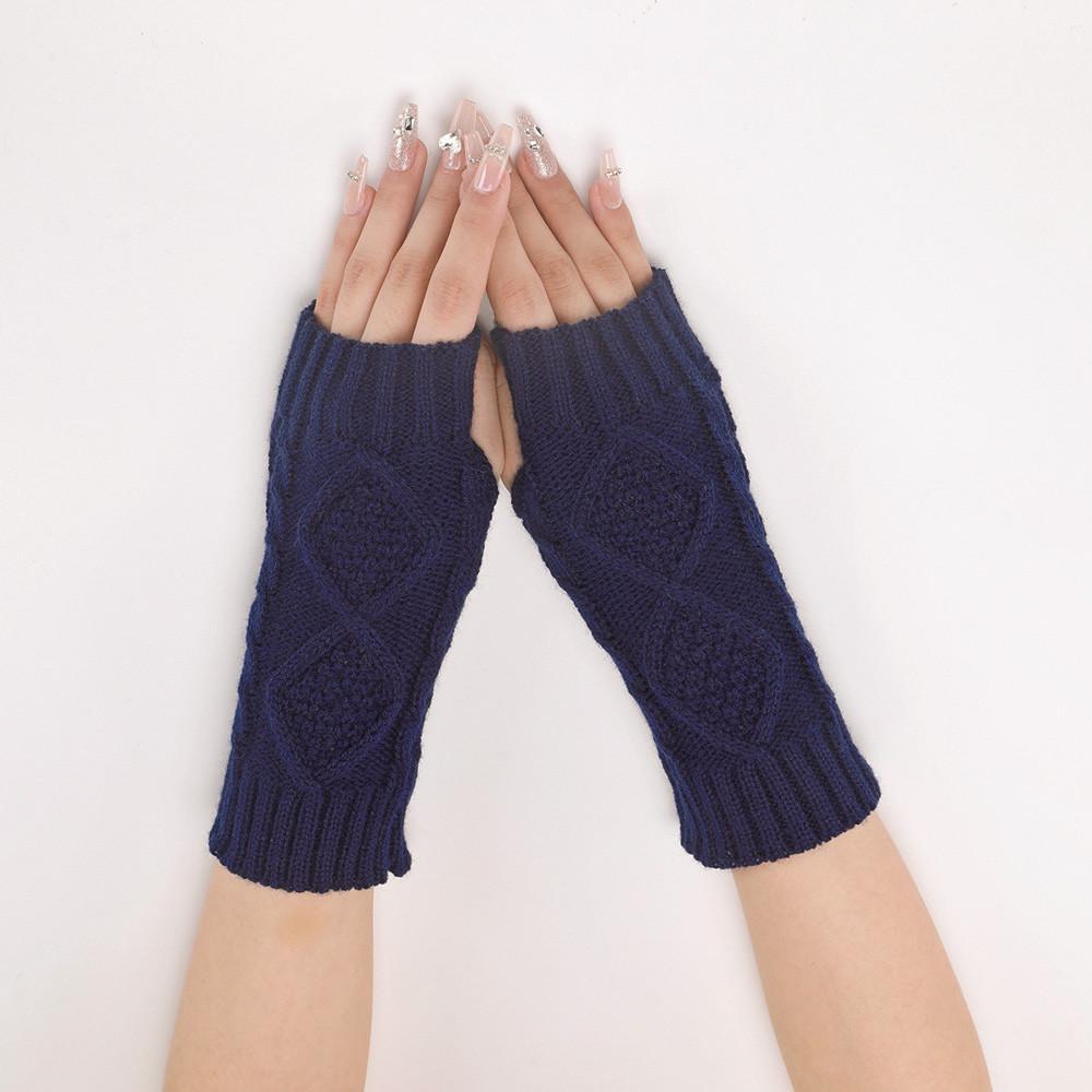Мітенки в'язані з ромбами One size темно-сині (2424) - фото 2
