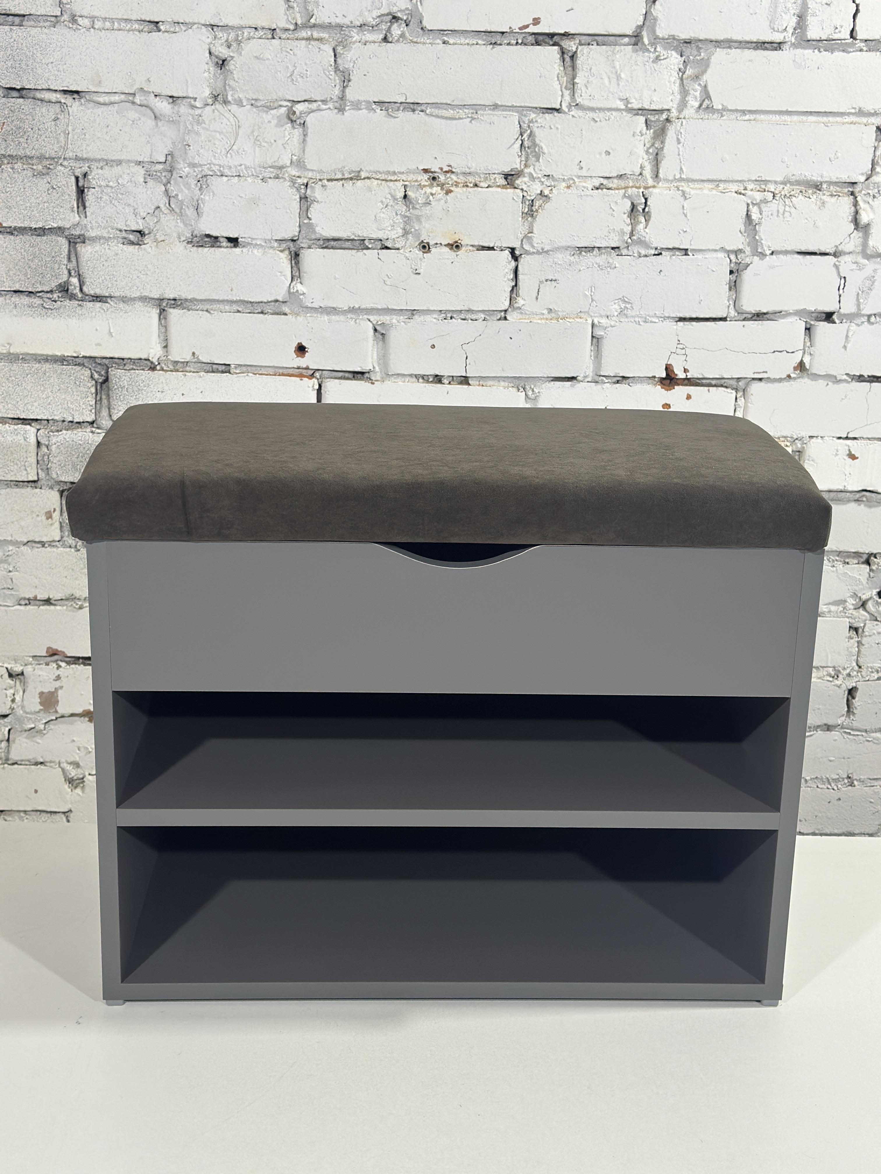 Тумба для обуви ДСП/ткань 30х70х45 см Графитовый/Шоколад - фото 2