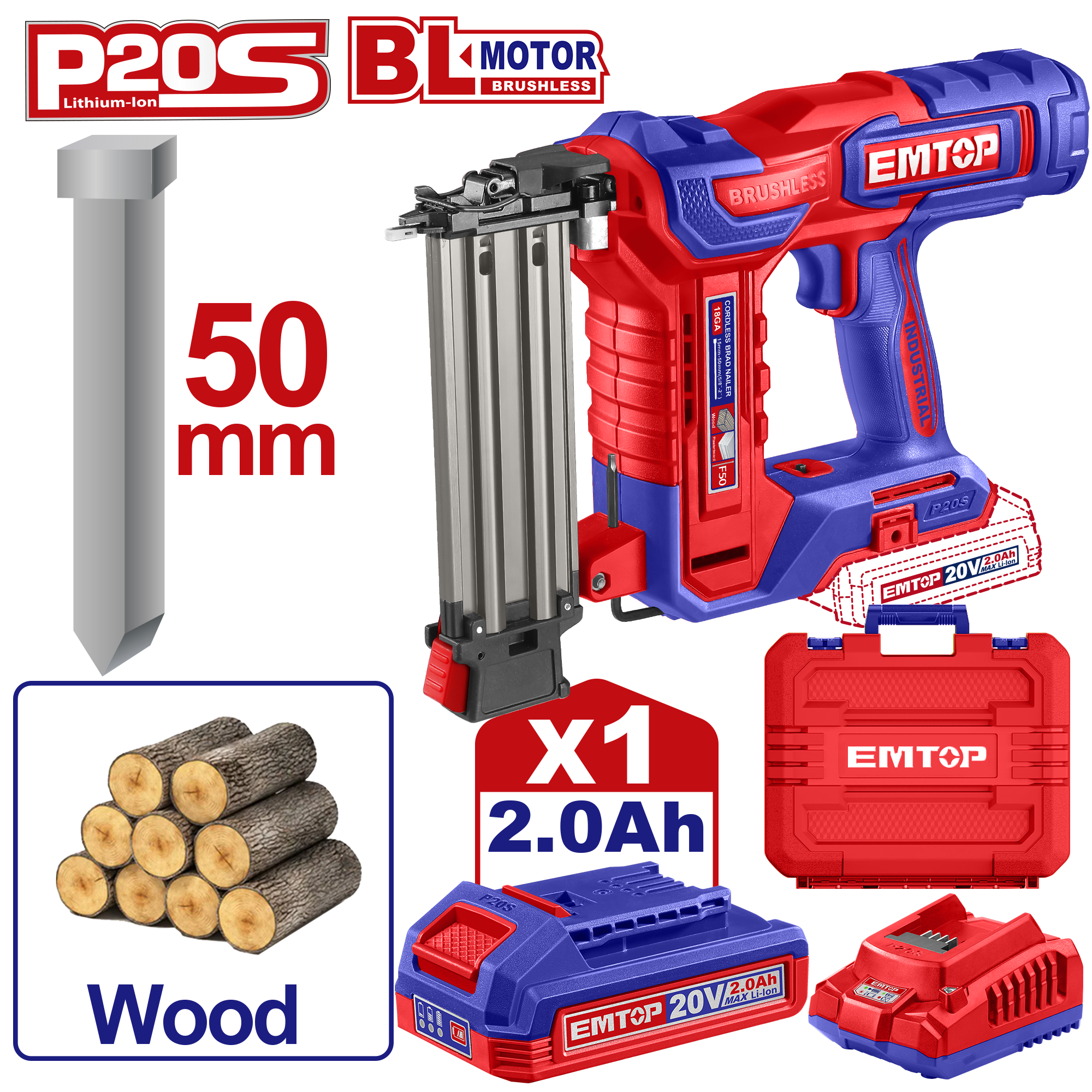 Гвоздозабиватель аккумуляторный EMTOP ELBNLI5008 - фото 2