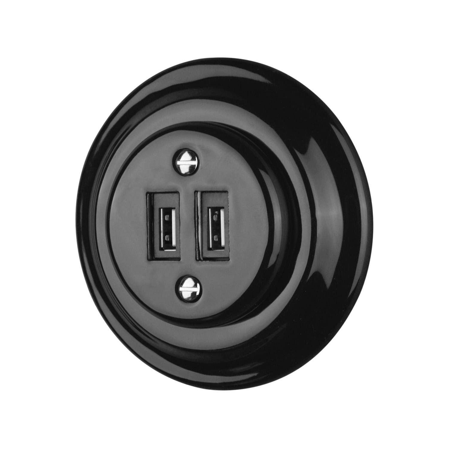 Розетка керамическая скрытого монтажа под USB с рамкой Черный Розетка керамическая скрытого монтажа под USB с рамкой Черный