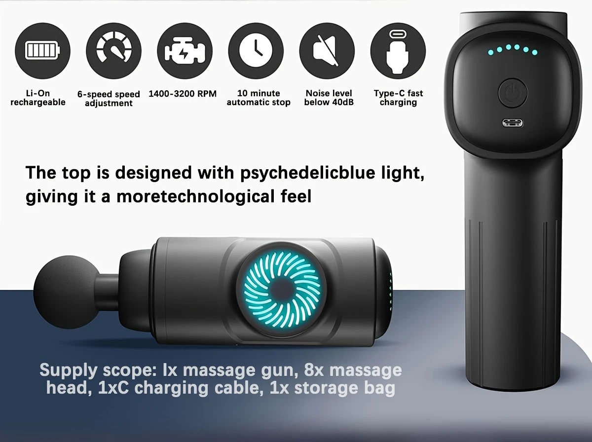 Масажер перкусійний ударний Sorudel для м'язів/антицелюлітний з 8 насадками (2649985146) - фото 4