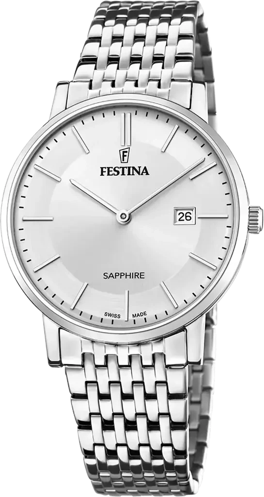 Наручные часы женские Festina F20018/1 Classics Swiss Made со стальным корпусом/сапфировым стеклом WR 50 м и серебристым циферблатом