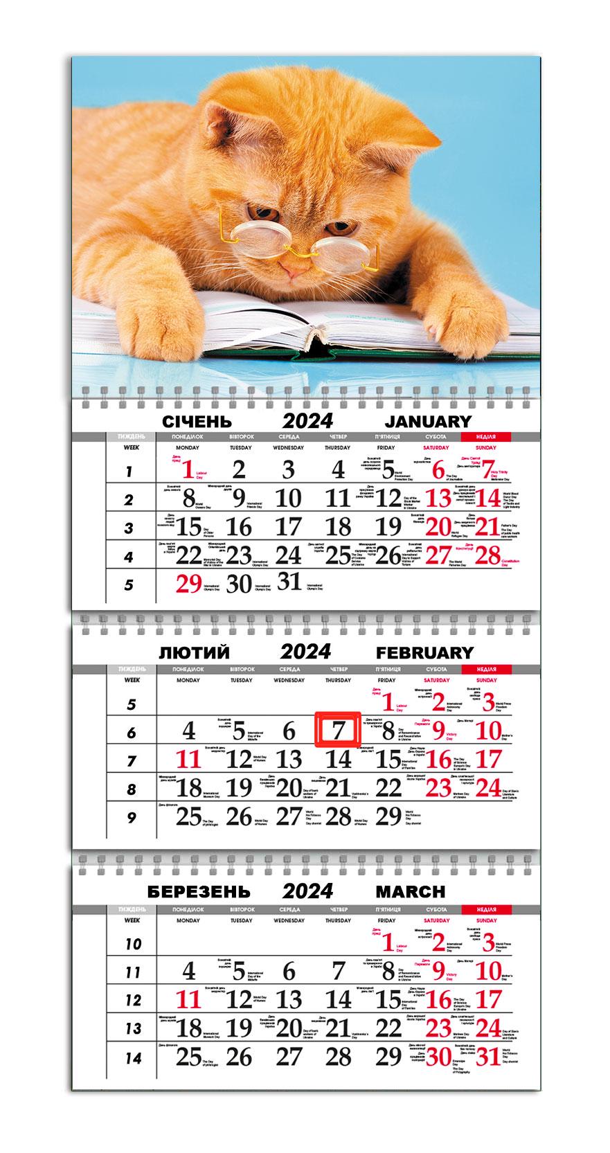 Календарь квартальный на 2024 год APRIORI Рыжий Кот/Made in Ukraine 30х61 см (UA2155) Календарь квартальный на 2024 год APRIORI Рыжий Кот/Made in Ukraine 30х61 см (UA2155)