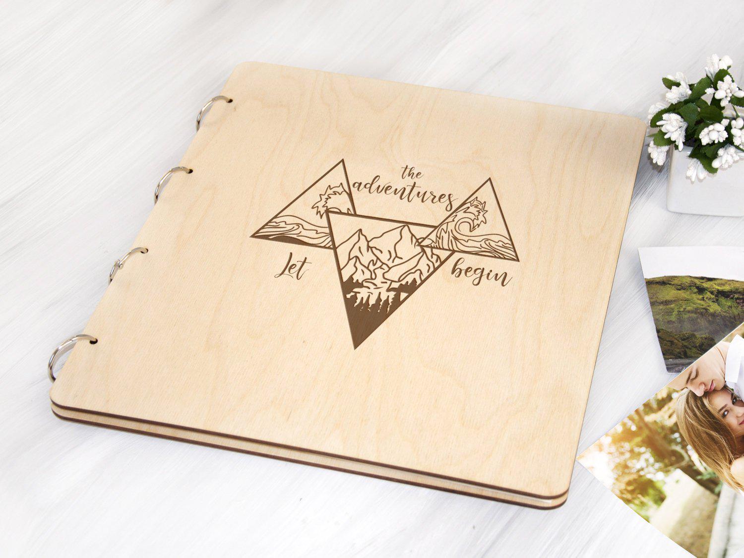 Фотокнига WoodPresent «Let the adventures begin» с магнитными листами деревянная обложка 10 листов Светлое дерево