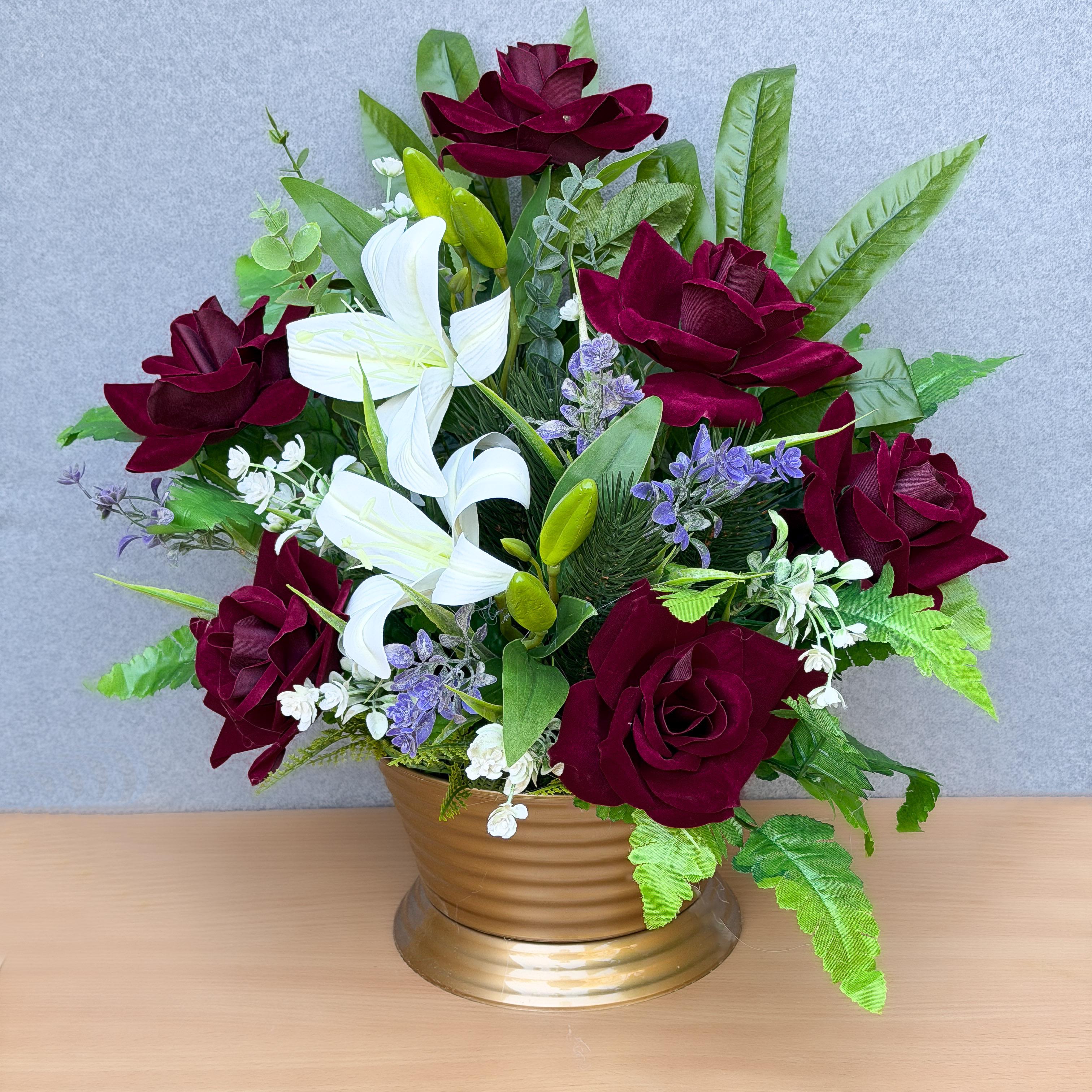 Композиция цветочная Gala decor в чаше с бархатными розами и лилиями 45х45 см