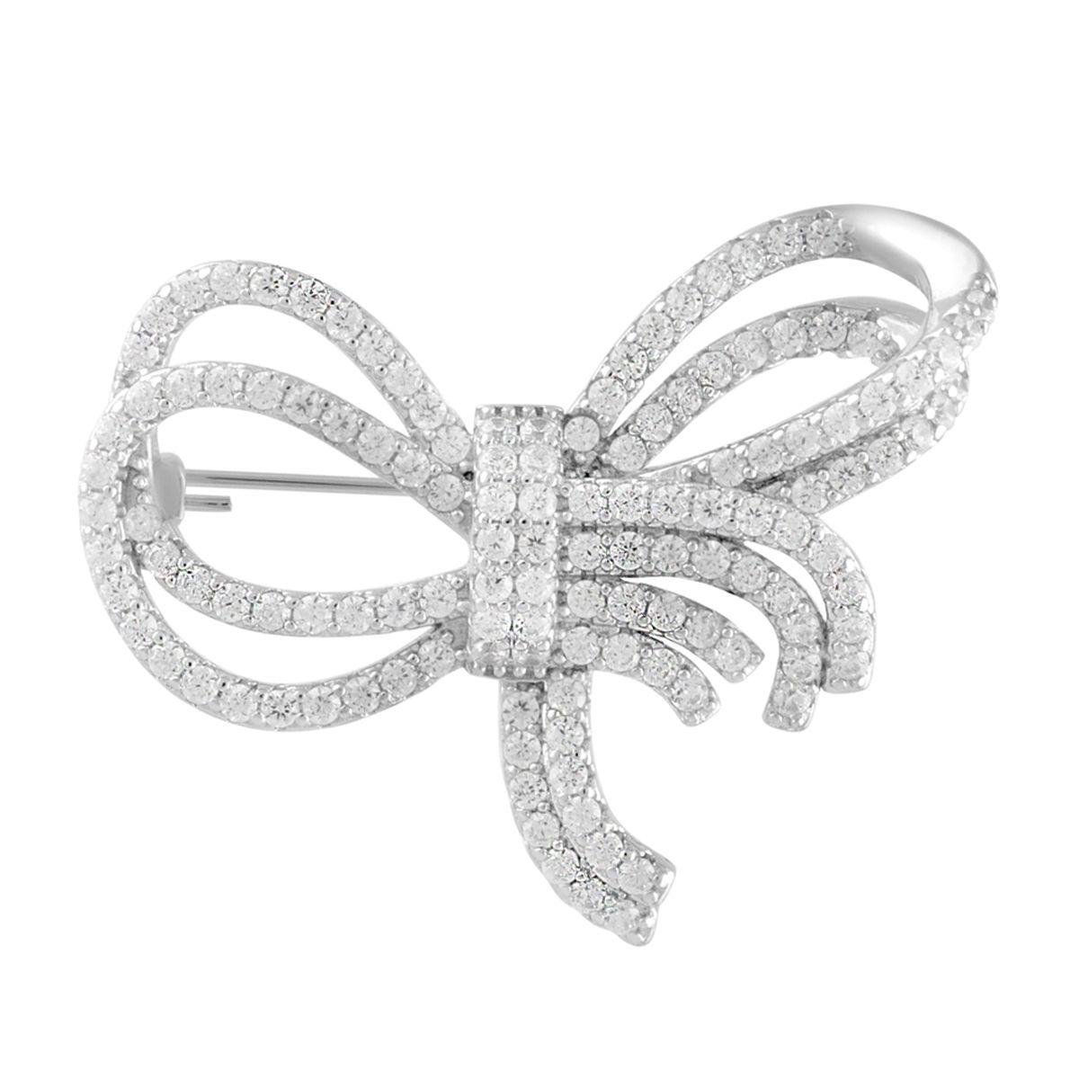 Брошь серебряная в форме бантика с фианитами