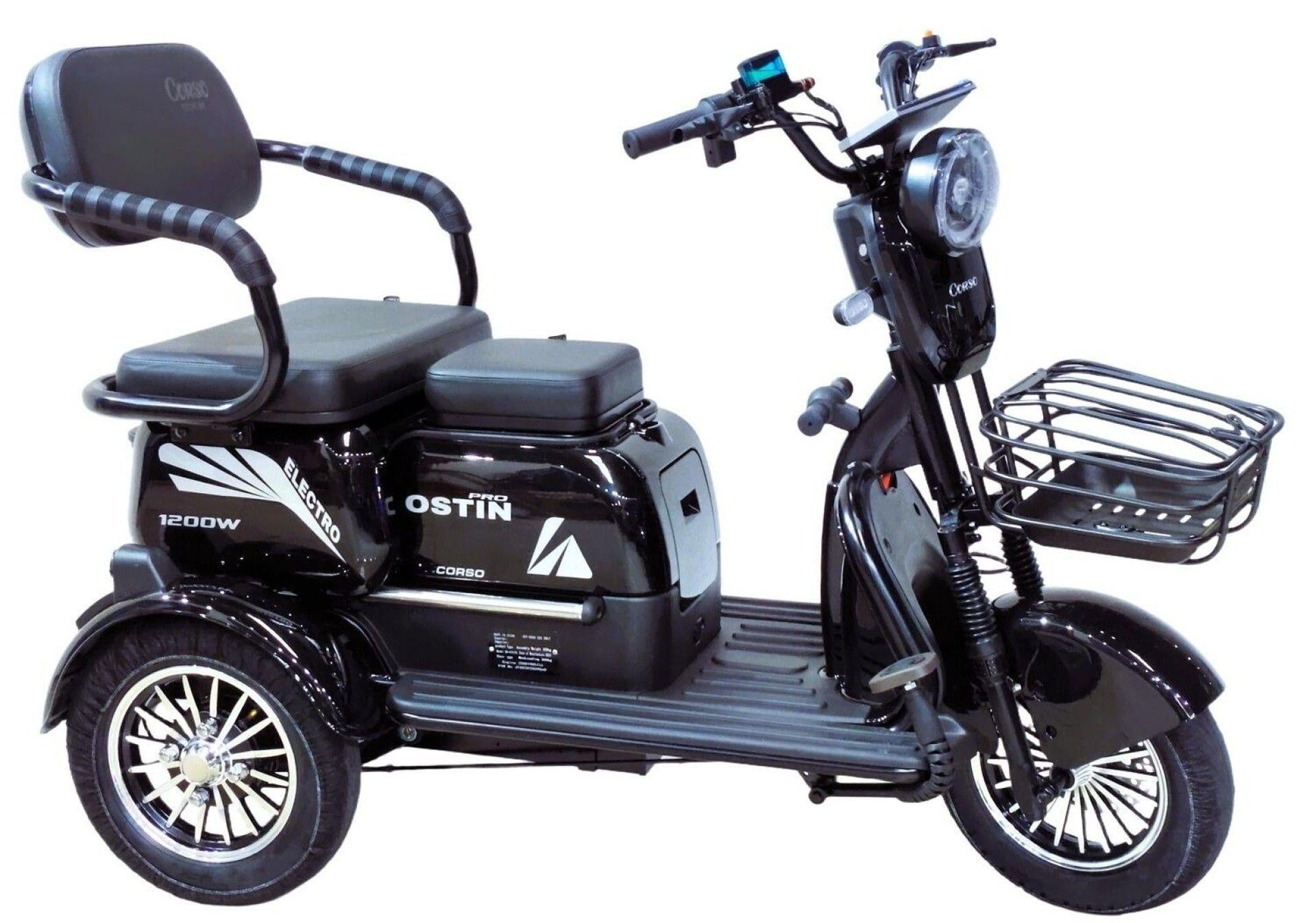 Трицикл электрический Corso Ostin PRO 1200W 72V 28Ah гидравлический тормоз Черный
