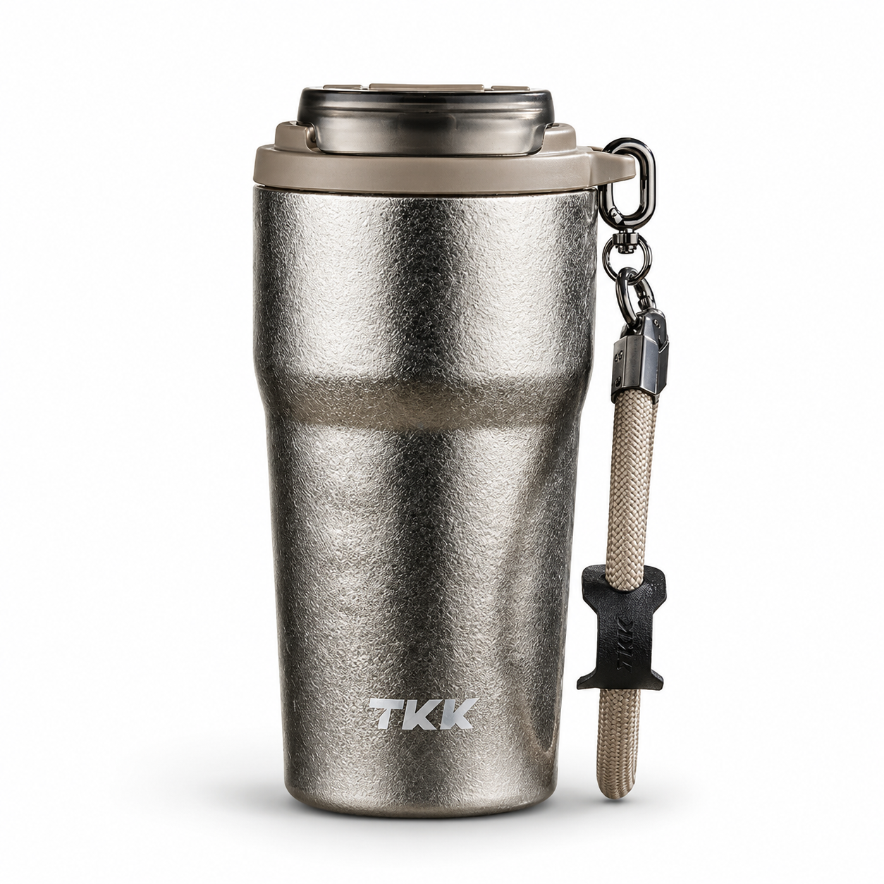 Термокружка TKK Titanium титановый корпус для кофе и чая герметичная крышка двойной способ питья 630 мл Бежевый металлик (3091018203)