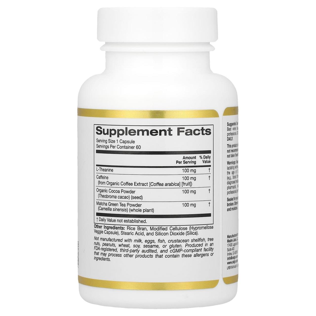 Теанин и кофеин California Gold Nutrition TheanineUP 60 растительных капс. - фото 2