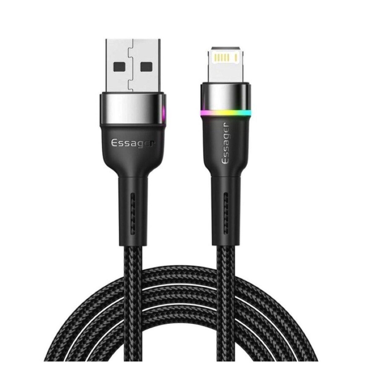 Кабель Essager Colorful LED USB Cable Fast Charging 2,4A USB-A to Lightning 2 м Black (EXCL-XCDA01)