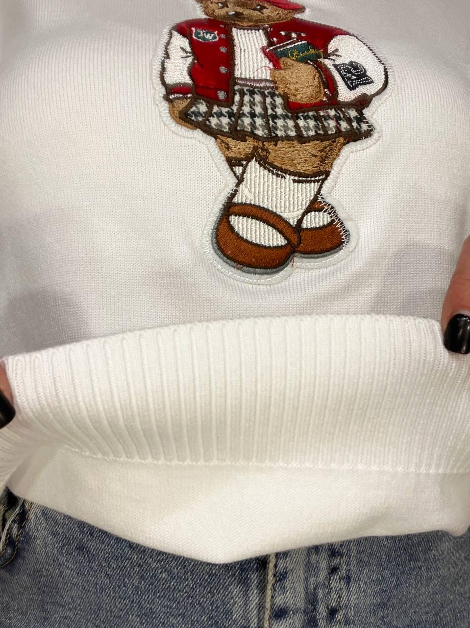 Светр жіночий A-N 2609 базовий тонкий Ведмедик середня довжина OS Червоний/Білий (3740) - фото 3 Светр жіночий A-N 2609 базовий тонкий Ведмедик середня довжина OS Червоний/Білий (3740) - фото 3