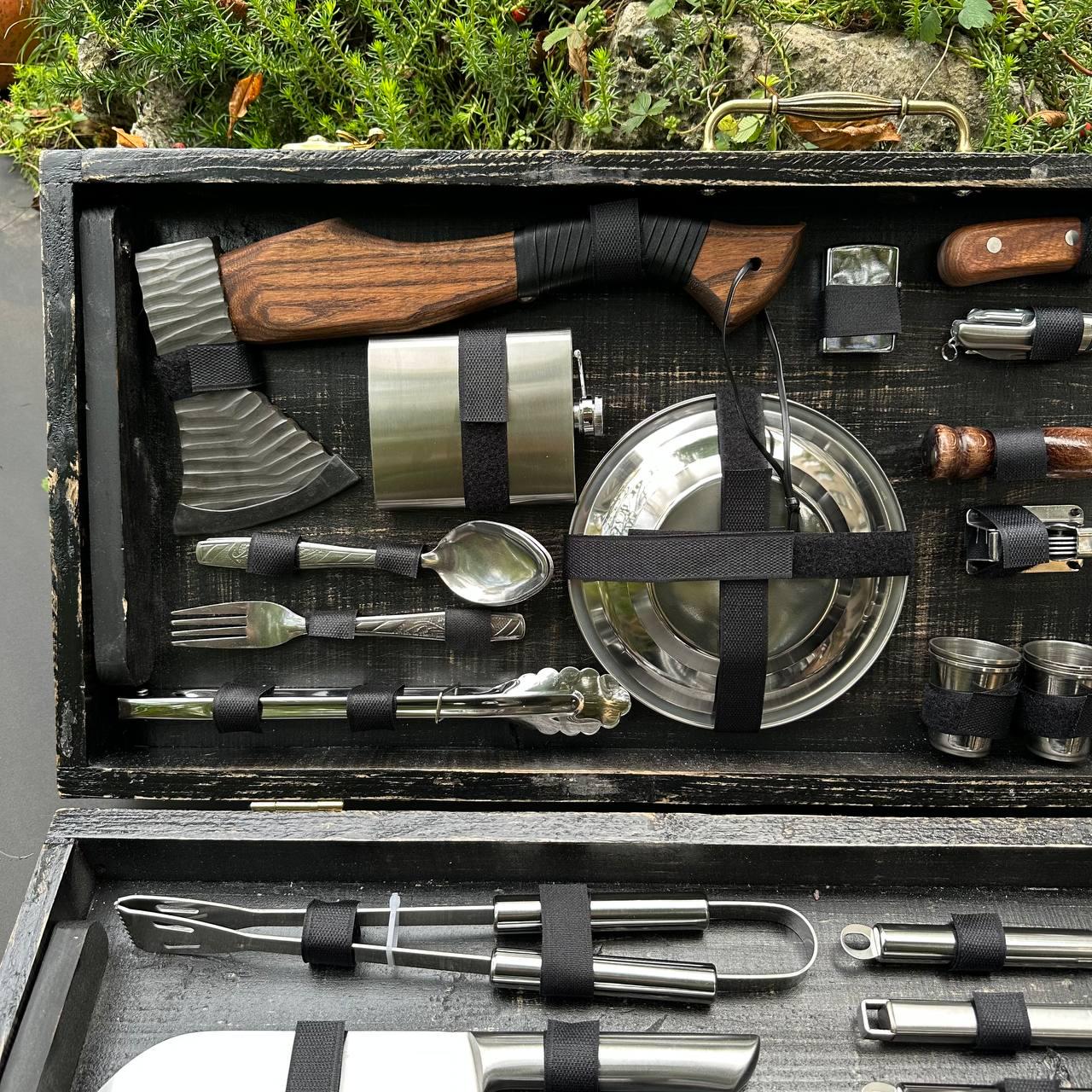 Набор шампуров максимальной комплектации в кейсе-столике для шашлыка - фото 9