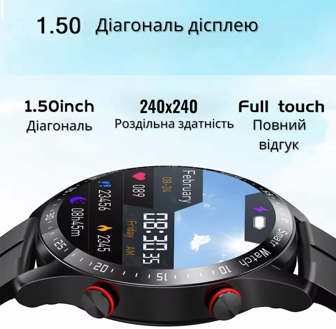 Смарт годинник чоловічий HW Line/Siri Android/IOS месенджери/ Чорний - фото 3 Смарт годинник чоловічий HW Line/Siri Android/IOS месенджери/ Чорний - фото 3