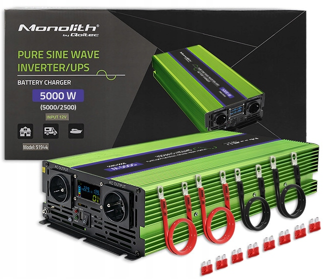 Інвертор 12 230 QOLTEC із чистою синусоїдою та зарядним пристроєм 5000 Вт (2328871139) - фото 2 Інвертор 12 230 QOLTEC із чистою синусоїдою та зарядним пристроєм 5000 Вт (2328871139) - фото 2