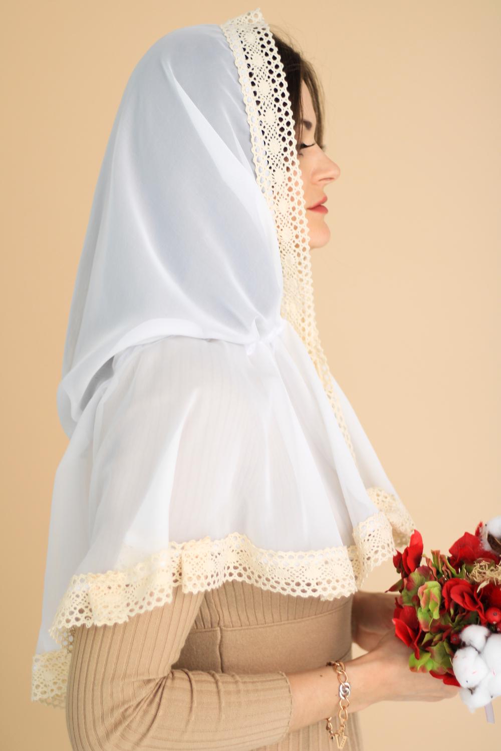 Палантин для храма на голову 80x120 см Белый (п007) - фото 4 Палантин для храма на голову 80x120 см Белый (п007) - фото 4