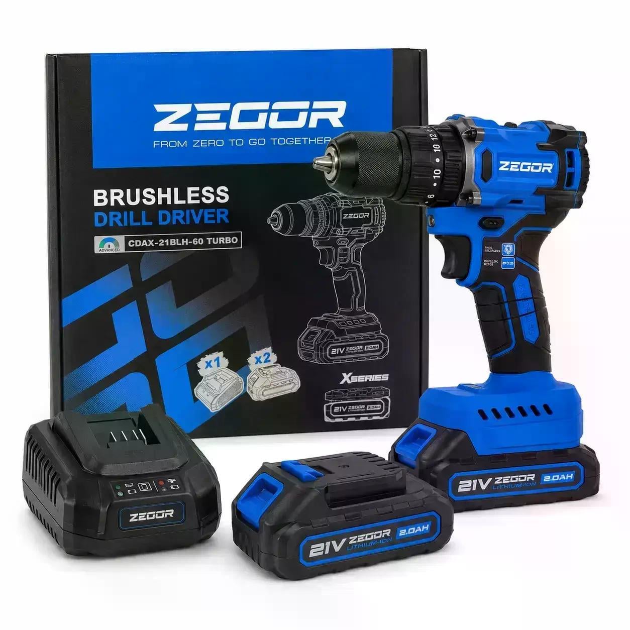 Шуруповерт аккумуляторный Zegor CDAX-21BLH-60 TURBO X ударный АКБ 2 шт. 21V 2 Ah (38123545)