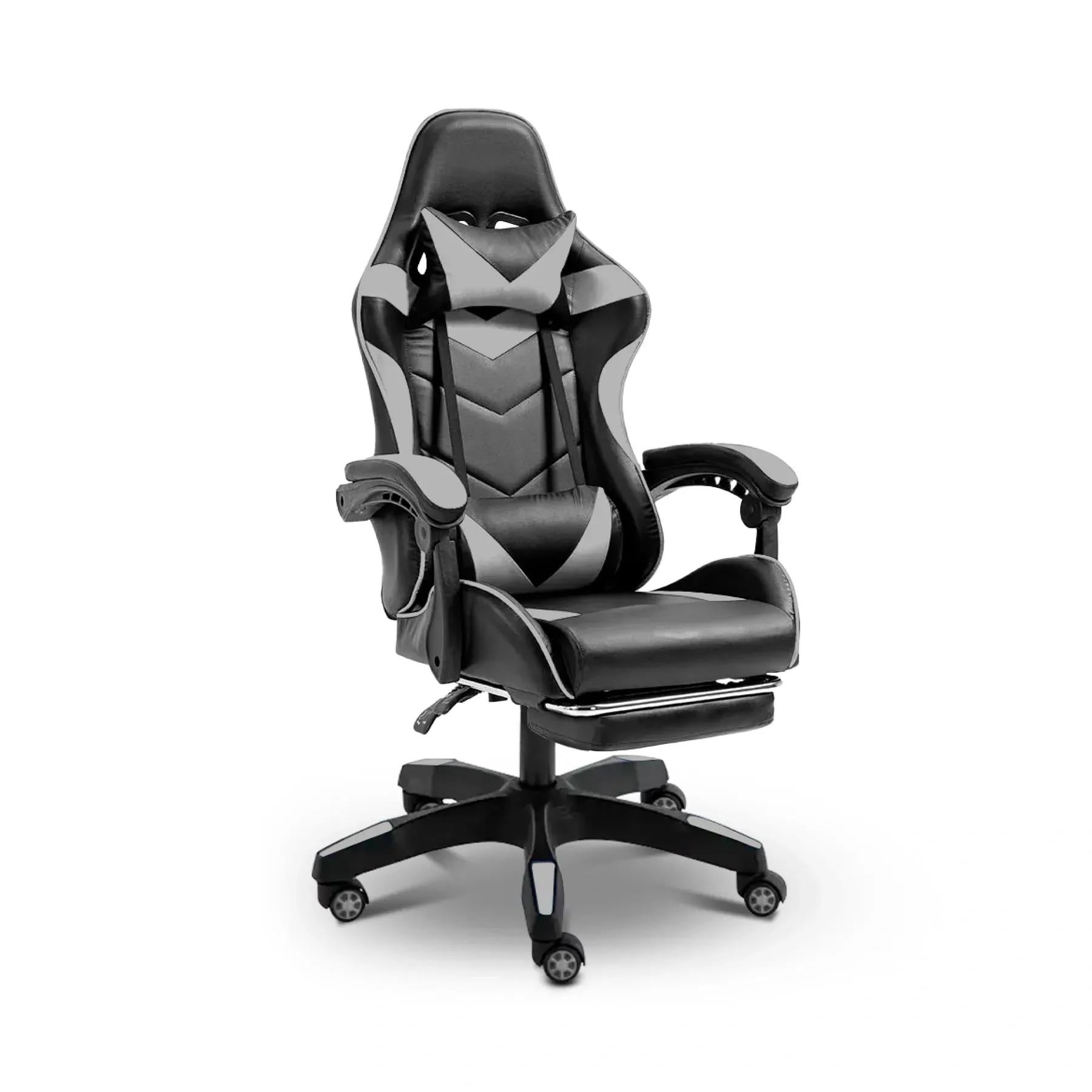 Кресло геймерское с подставкой для ног с подушками Серый (381901)