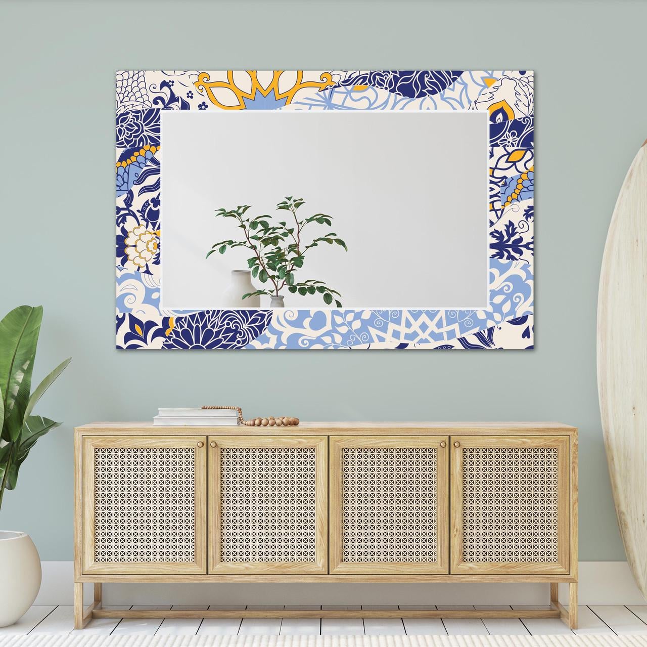 Зеркало на стену NovellaPrint с рисунком плитки прямоугольное 90х60 см (2005.6)