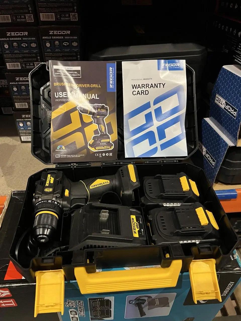 Шуруповерт професійний акумуляторний безщітковий Zegor CDPP-21BL/21В/70 Нм/дві швидкості/2 батареї 21В 2Ач/реверс/підсвічування/кейс - фото 9