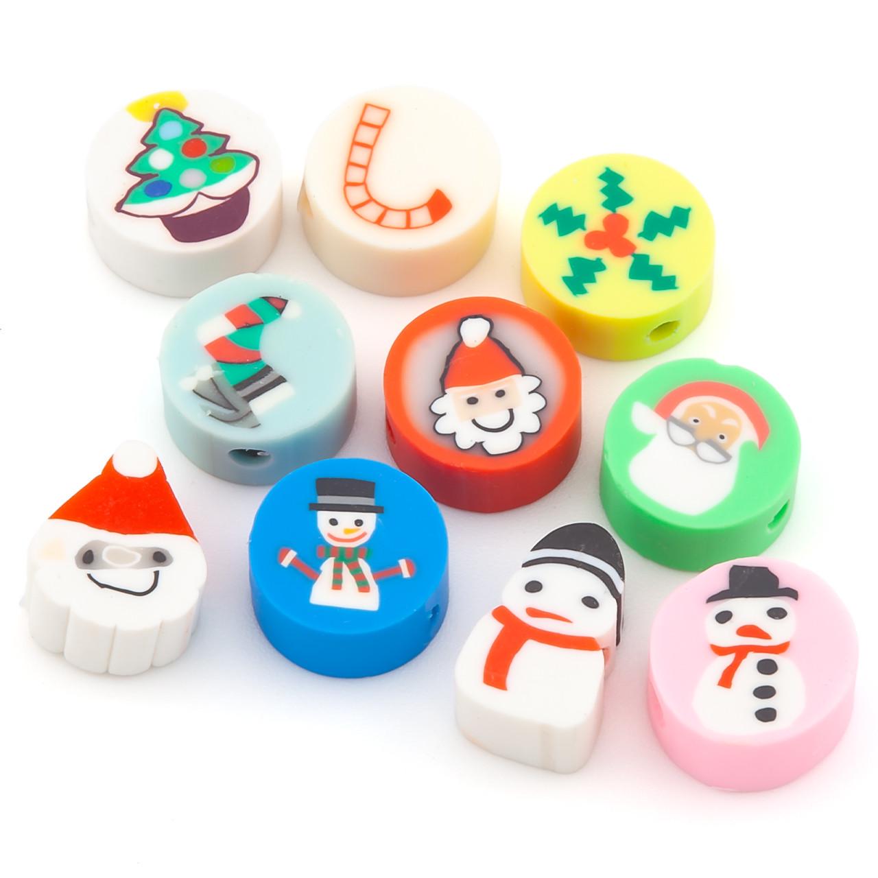 Бусины из полимерной глины Christmas 10х4.5 мм 10 шт. Разноцветный (ПГ1005т51)