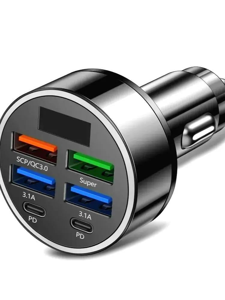 Зарядное устройство автомобильное с LCD-дисплеем и поддержкой быстрой зарядки PD/QC3.0 4xUSB-A/2xUSB-C 3,1 A Черный (D-0058) - фото 3