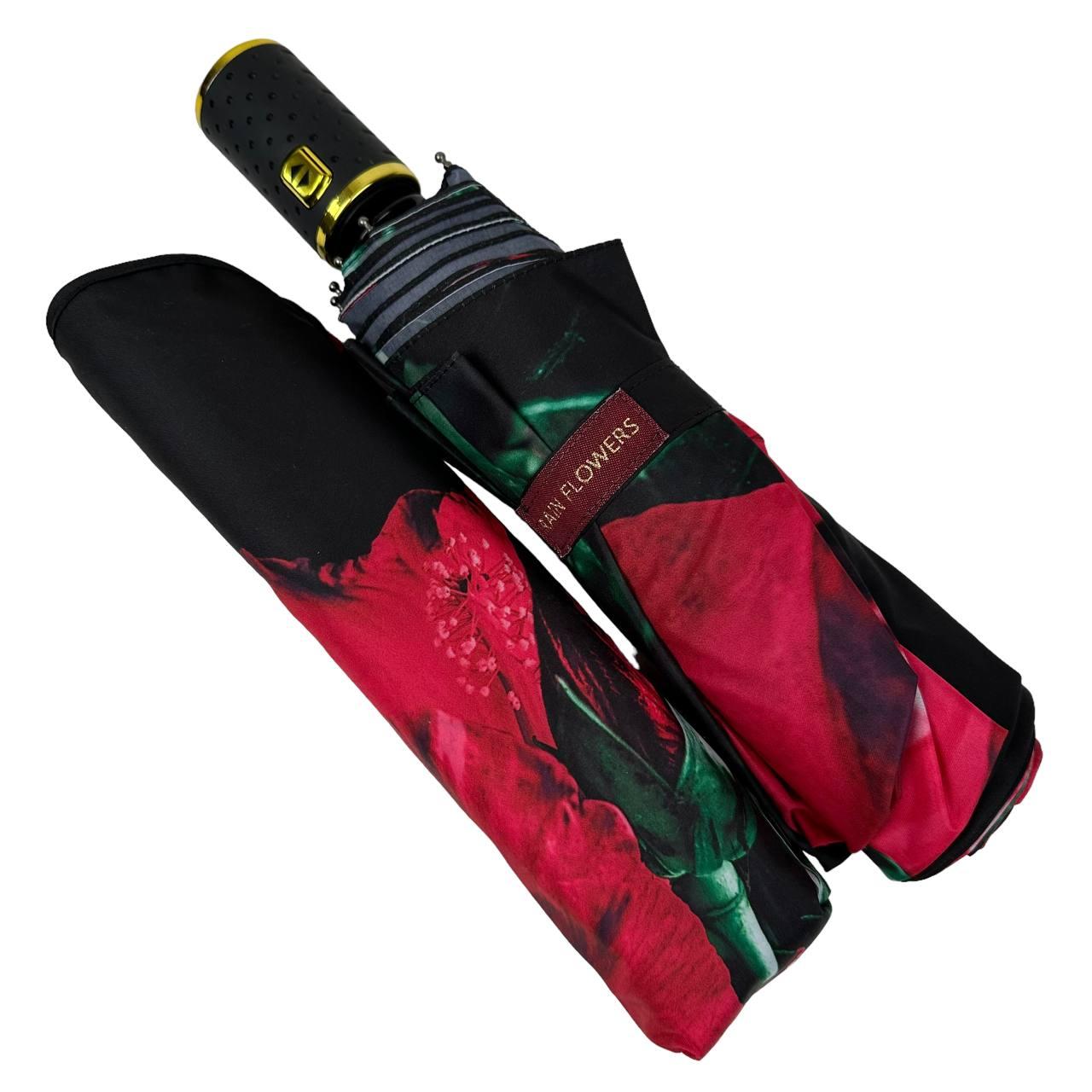 Зонт женский автомат Rain Flower в подарочной упаковке с платком Черный с красным цветком (01020-4) - фото 6