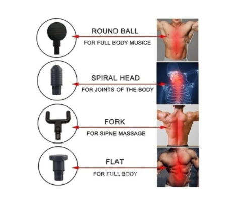 Массажер с аккумулятором Fascial Gun на 4 насадки Синий (1570642260) - фото 4