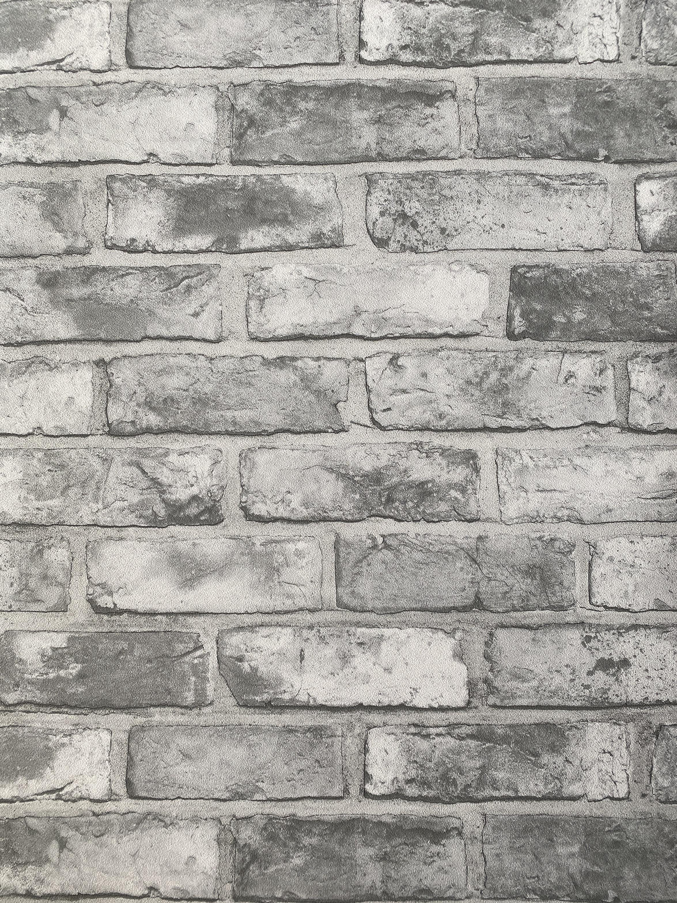 Обои виниловые на флизелиновой основе Grandeco Opportunity Wallcoverings Q0082 Под кирпич Серый