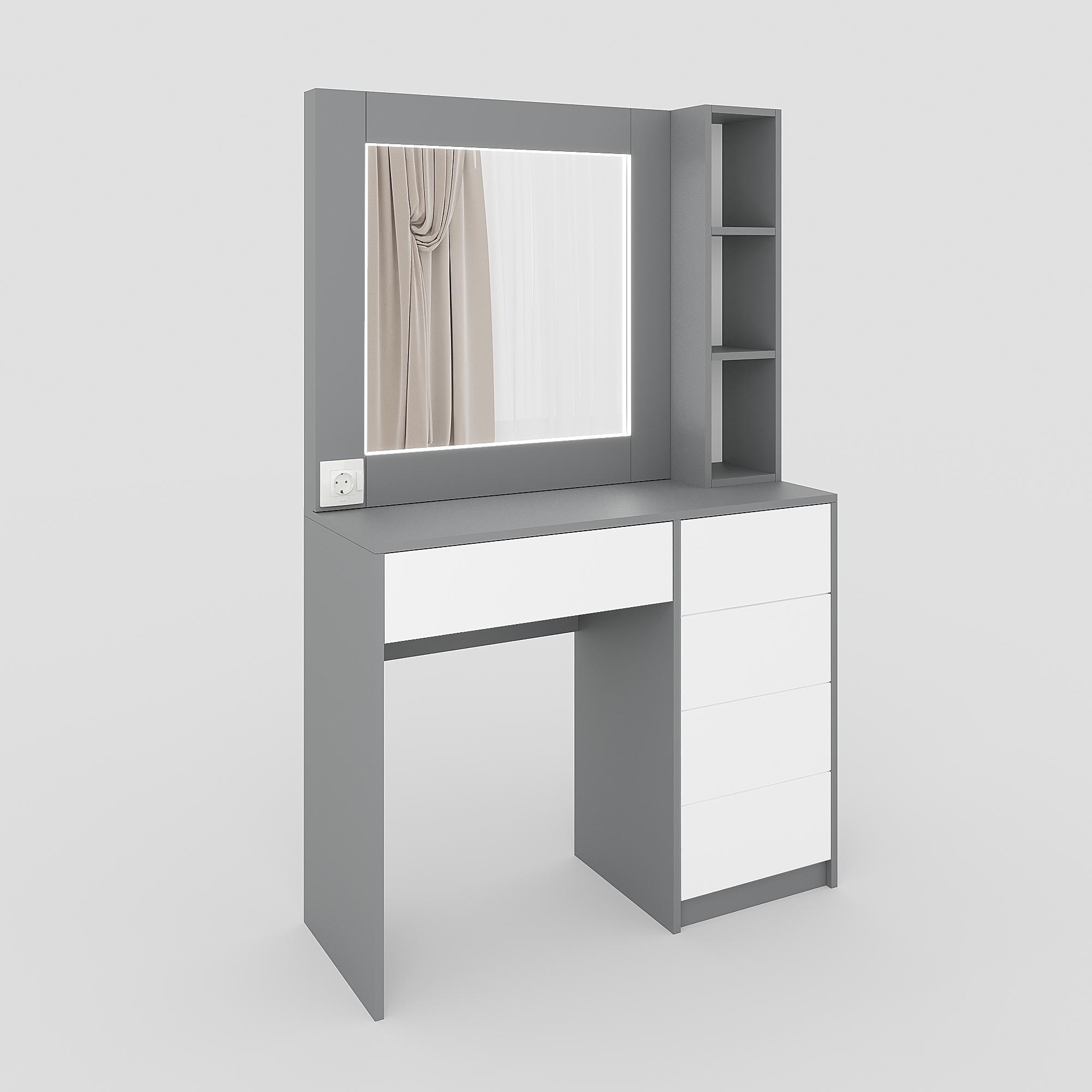 Туалетный столик с LED подсветкой ТЗ-LED 1600х1000х380 мм Антрацит / Белый - фото 2 Туалетный столик с LED подсветкой ТЗ-LED 1600х1000х380 мм Антрацит / Белый - фото 2