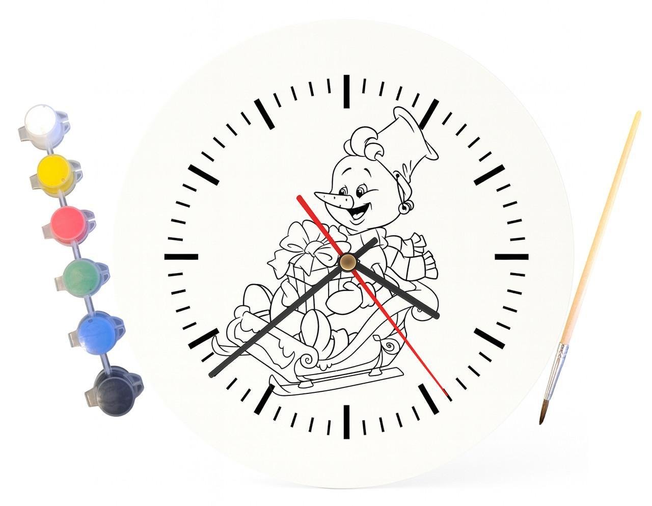 Детский набор для творчества часы раскраска Снеговик на санках 30 см (Г0071)