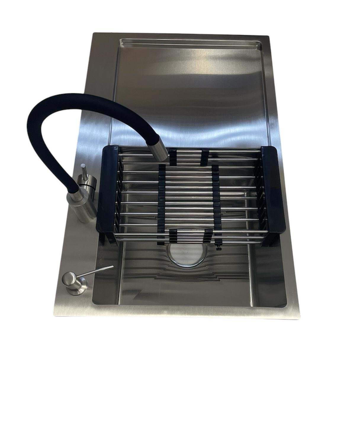 Мийка для кухні Lidz 7849BL ліва та змішувач для кухні Aria 015F3 з гнучким виливом Lidz Чорний