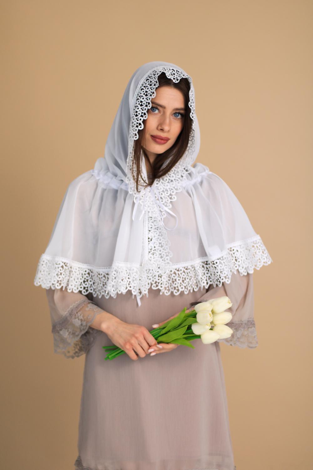 Палантин для храму на голову 80x120 см Білий (п006) - фото 8 Палантин для храму на голову 80x120 см Білий (п006) - фото 8