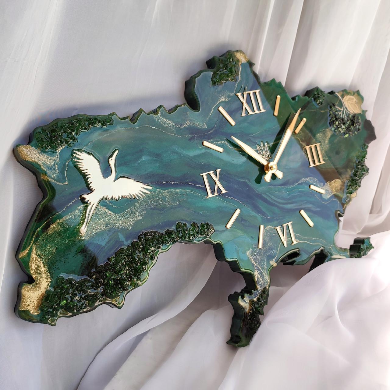 Часы настенные из эпоксидной смолы Карта Украины 40x25 см