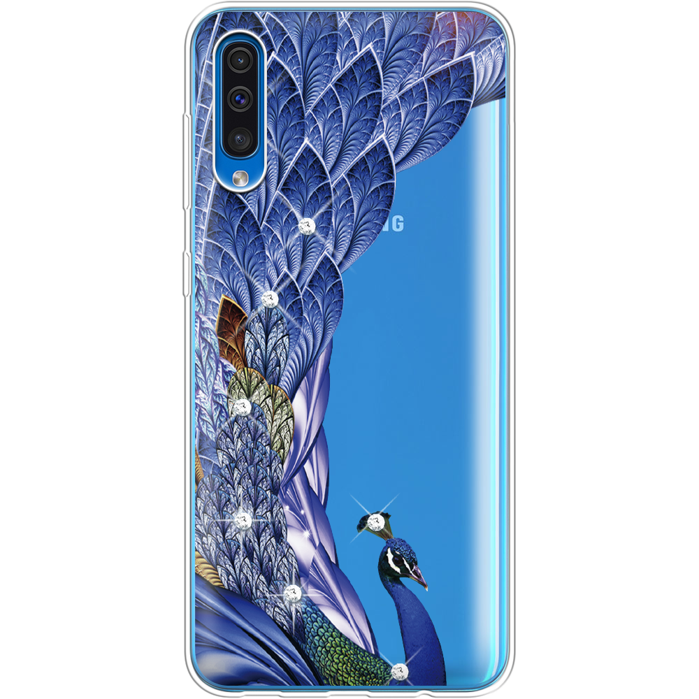 Чехол Boxface Samsung A505 Galaxy A50 Павлин со стразами Прозрачный силикон (36417-rs7-36417)