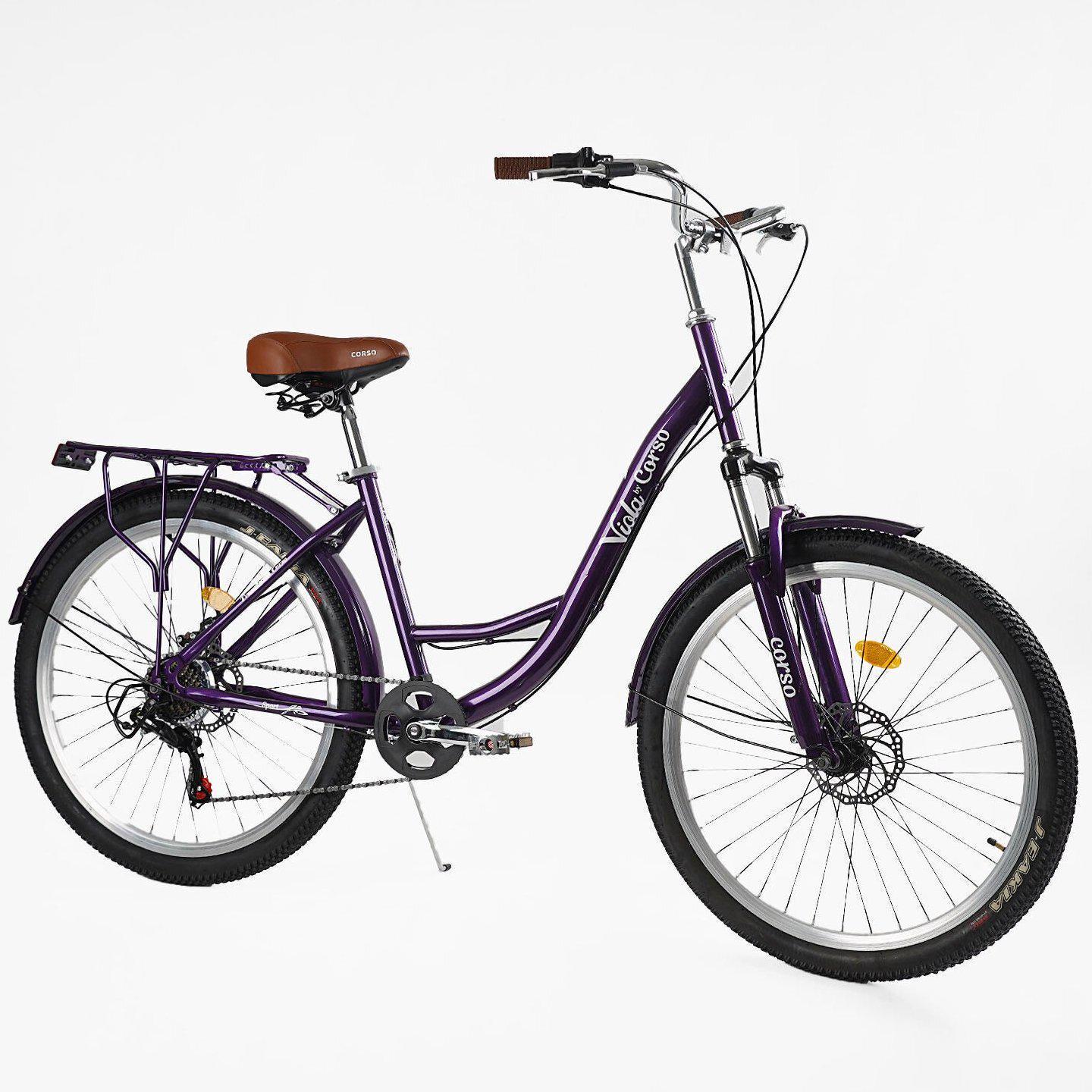Велосипед городской Corso Viola с багажником рама 17"/26" Фиолетовый - фото 2 Велосипед городской Corso Viola с багажником рама 17"/26" Фиолетовый - фото 2