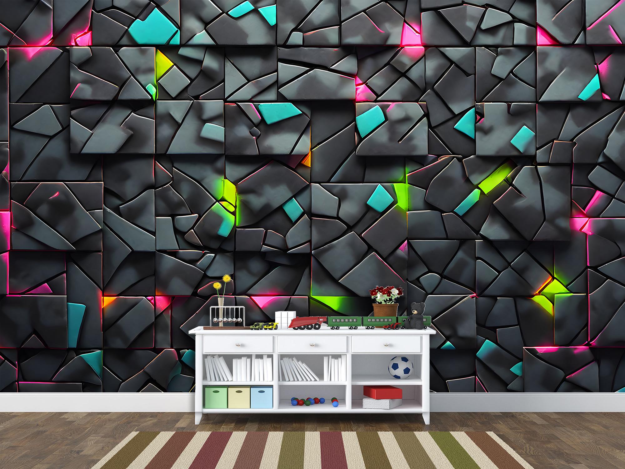 Фотообои флизелиновые геометрические темные с яркими элементами 368х245 см (SPF-069/7)